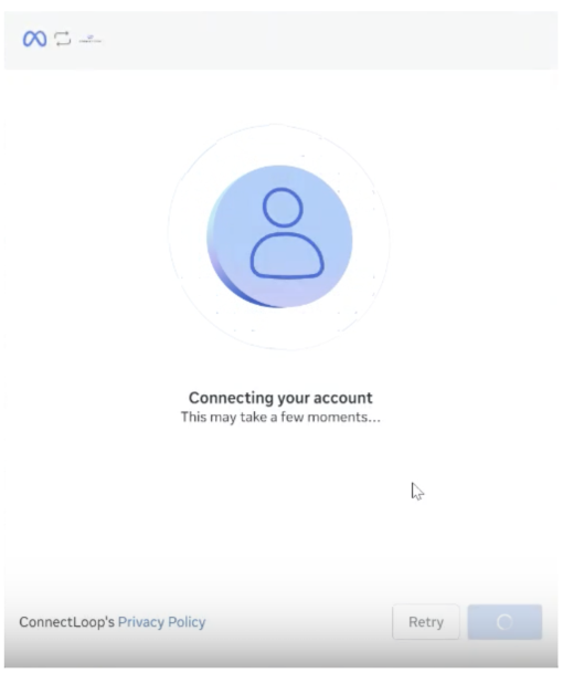 Connecting your account screen indicating the connection is in progress